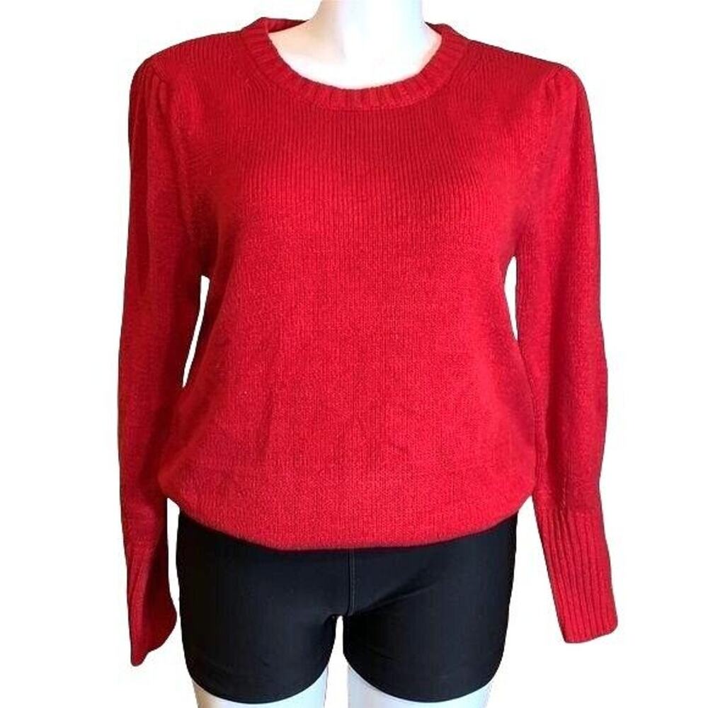 Style and Co Womens Sweater Pullover Soft Knit Puffed Sleeve Round Neck Red XXL